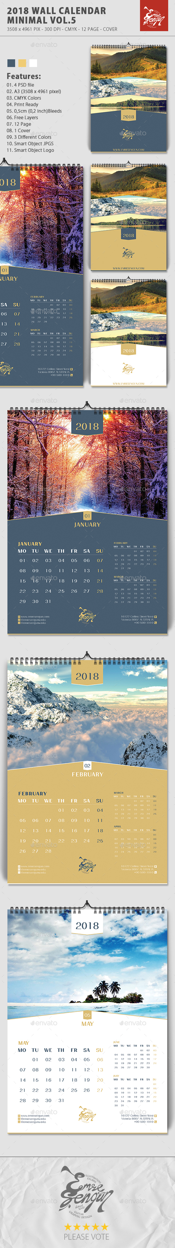 2018 Wall Calendar Minimal Vol.5 - Calendars Stationery