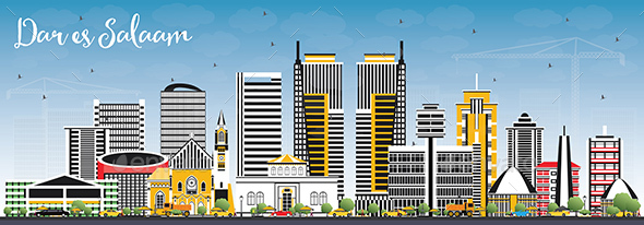 GraphicRiver Dar Es Salaam Tanzania Skyline with Color Buildings and Blue Sky 20957967
