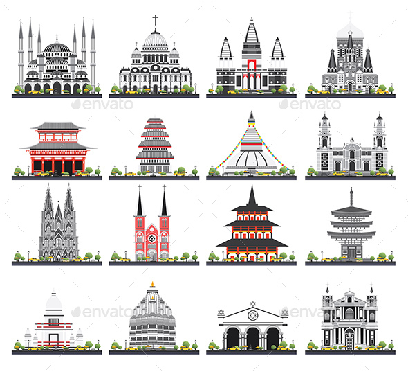GraphicRiver Religious Buildings Set Isolated on White Background 20957979 GraphicRiver Religious Buildings Set Isolated on White Background 20957979