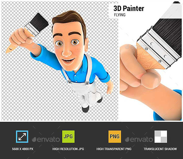 GraphicRiver 3D Painter Flying and Holding Brush 20959564