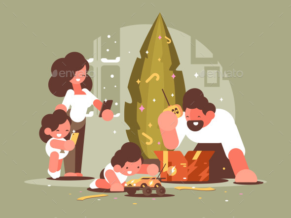 GraphicRiver Parents with Children Open Christmas Presents 20959805 GraphicRiver Parents with Children Open Christmas Presents 20959805