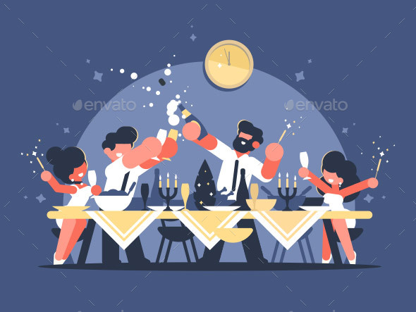 Friends Celebrate New Year - People Characters