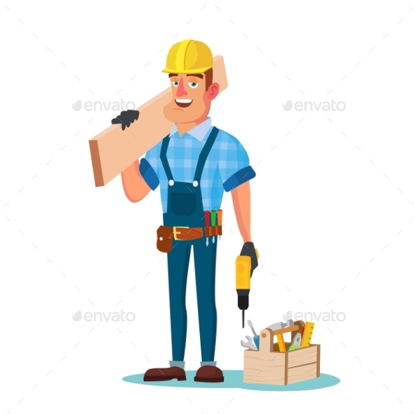 Construction Worker Building Timber Frame Vector - Industries Business