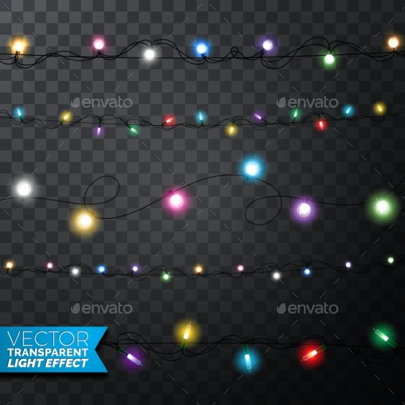Glowing Christmas Lights Realistic Isolated Design - Christmas Seasons/Holidays