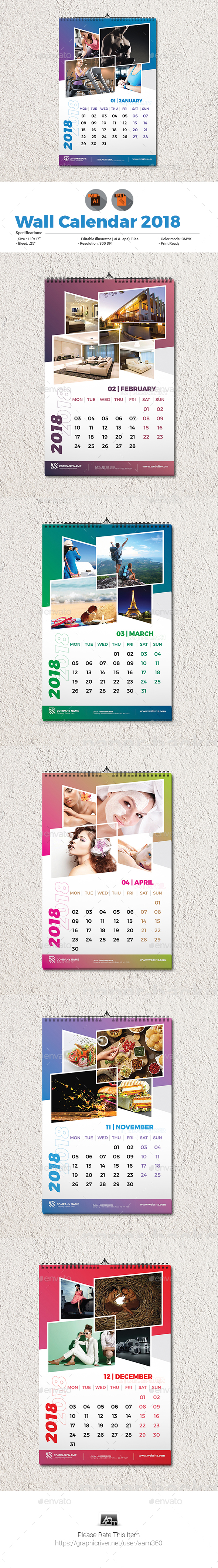 GraphicRiver Wall Calendar 2018 Template 20960719 GraphicRiver Wall Calendar 2018 Template 20960719