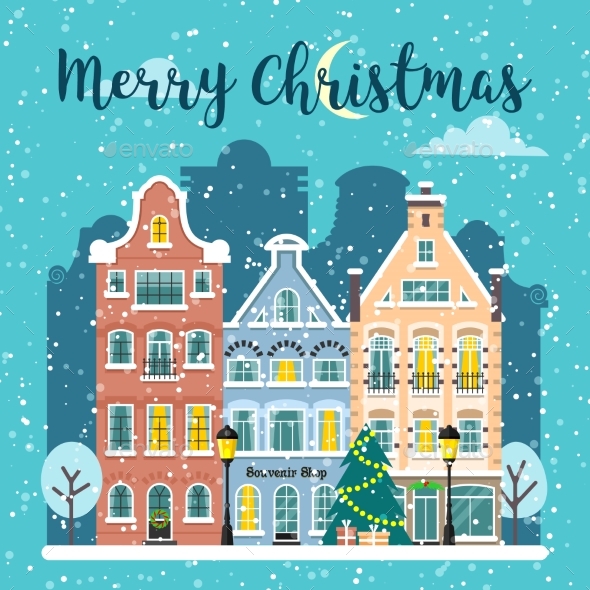GraphicRiver Winter Christmas City Street Vector Landscape 20961501 GraphicRiver Winter Christmas City Street Vector Landscape 20961501