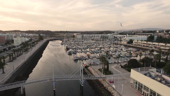 Bensafrim river and Marina de Lagos, Algarve. Yachts moored. alt