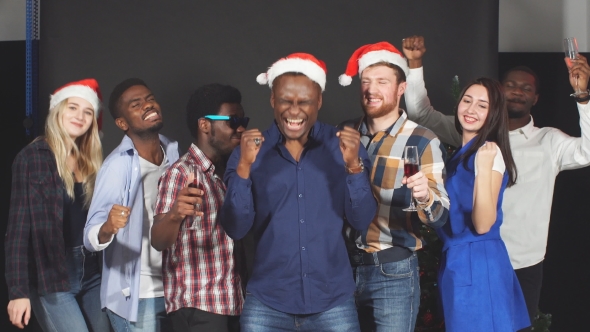 Multi Ethnic Group Friends Dancing Laughing Smiling and Having Fun at Party in Studio. alt