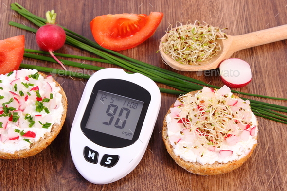 Glucometer For Checking Sugar Level And Freshly Sandwich With