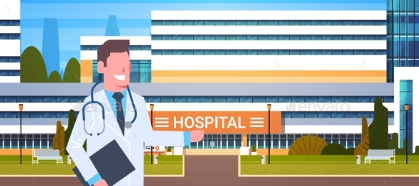 GraphicRiver Male Doctor Standing Over Hospital Building 20962533 GraphicRiver Male Doctor Standing Over Hospital Building 20962533