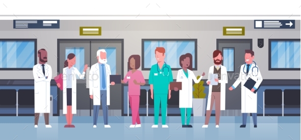 GraphicRiver Group Of Doctors In Hospital Corridor Diverse 20962576 GraphicRiver Group Of Doctors In Hospital Corridor Diverse 20962576