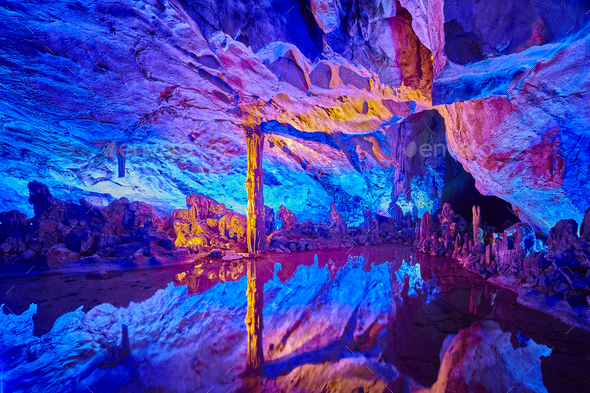 The Reed Flute Cave in Guilin, China. - Stock Photo - Images
