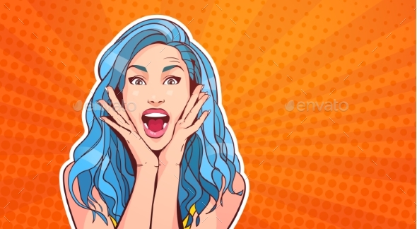 GraphicRiver Excited Woman With Blue Hair And Open Mouth Pop 20963343 GraphicRiver Excited Woman With Blue Hair And Open Mouth Pop 20963343