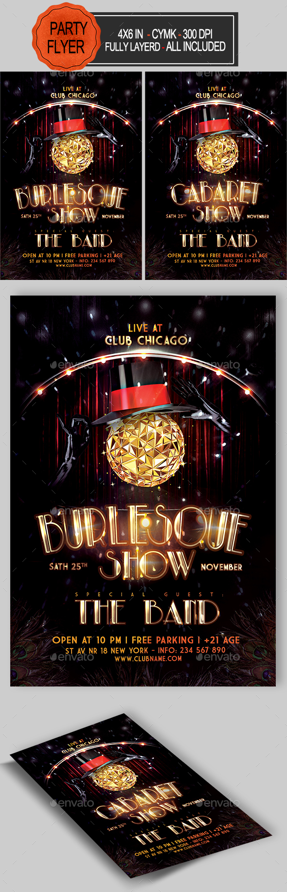 Burlesque and Cabaret Flyer - Clubs & Parties Events