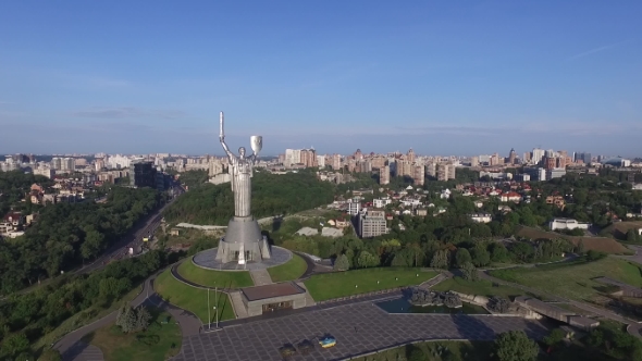 Aerial Drone Flight Footage: Motherland Mother in Kiev