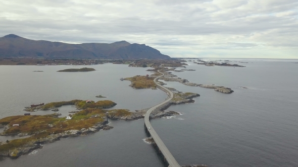 Aerial Drone Shot of Stunning Atlantic Road in Norway alt