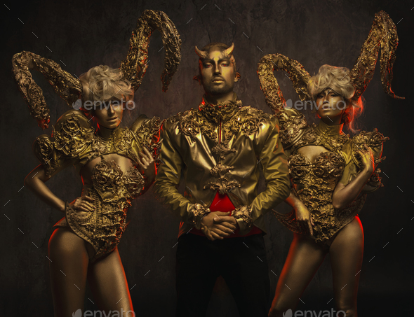 Beautiful devil women with golden ornamental horns