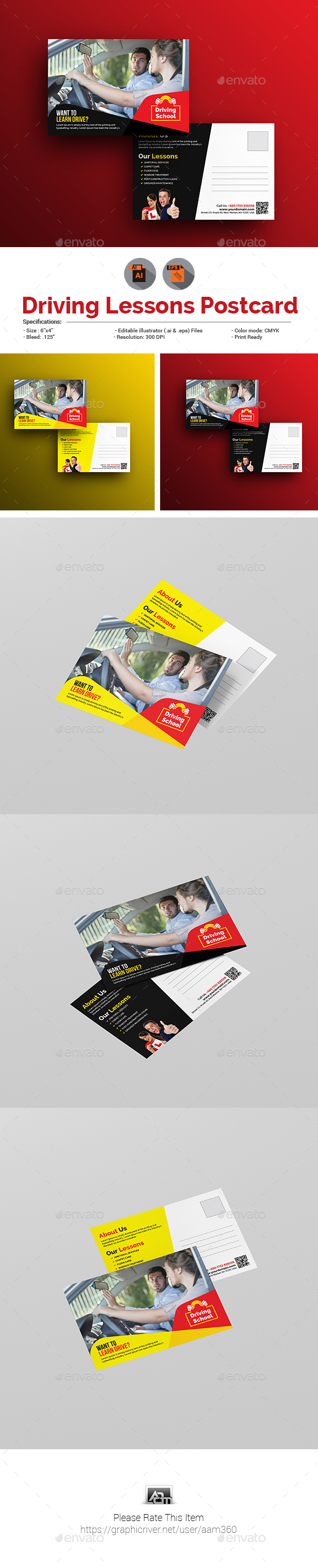 GraphicRiver Driving School Postcard Template 20965660 GraphicRiver Driving School Postcard Template 20965660