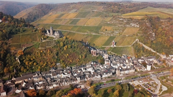 Bacharach Town Aerial, Rhine Valley, Germany alt