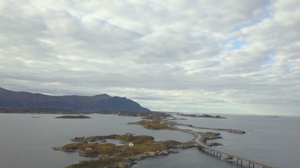 Aerial Drone Shot of Stunning Atlantic Road in Norway alt