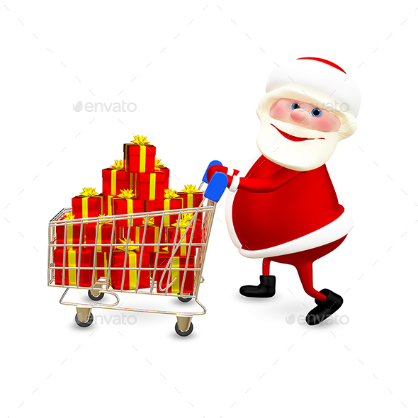 GraphicRiver 3D Illustration Santa with the Trolley with Gifts 20967479 GraphicRiver 3D Illustration Santa with the Trolley with Gifts 20967479