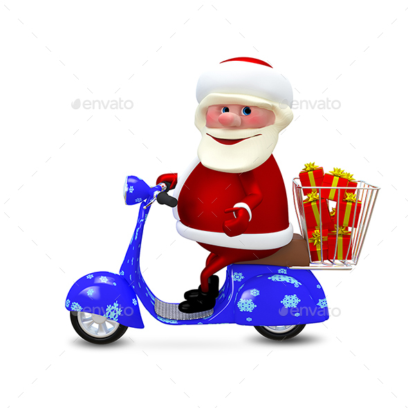 GraphicRiver 3D Illustration Santa on the Scooter with Gifts 20967496 GraphicRiver 3D Illustration Santa on the Scooter with Gifts 20967496