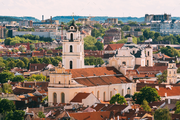 Vilnius, Lithuania. View Of Bell Tower And Church Of St. Johns, - Stock Photo - Images