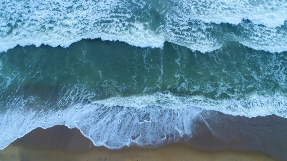 Aerial of the Sandy Beach That Is Washed By Turquoise Sea Waves in Sri Lanka