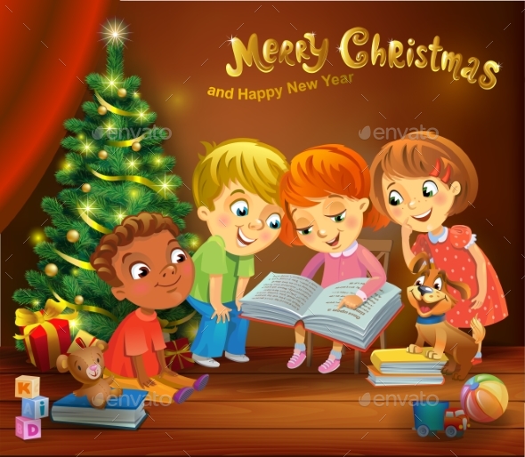 GraphicRiver Kids Reading the Book Beside a Christmas Tree 20968725 GraphicRiver Kids Reading the Book Beside a Christmas Tree 20968725