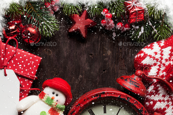 Christmas fir tree, mittens, hot chocolate - Stock Photo - Images