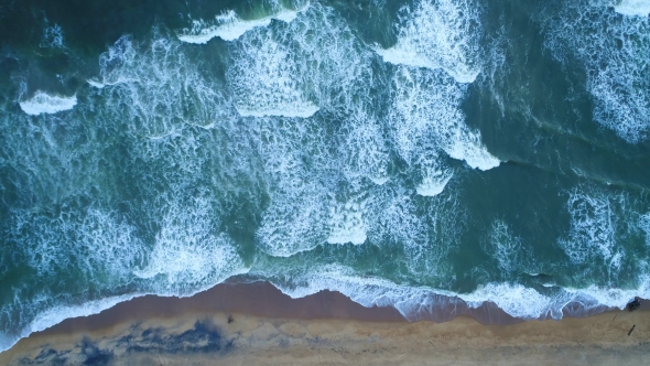 Aerial of the Sandy Beach That Is Washed By Turquoise Sea Waves in Sri Lanka