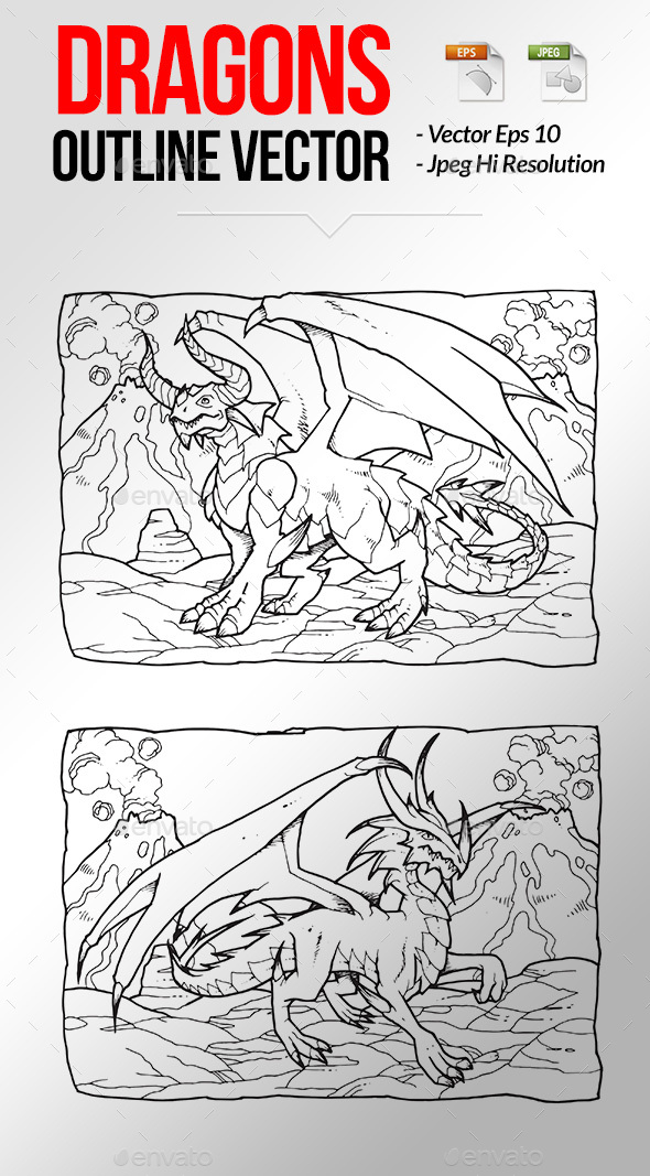 Dragons Outline Vector Illustrations - Monsters Characters
