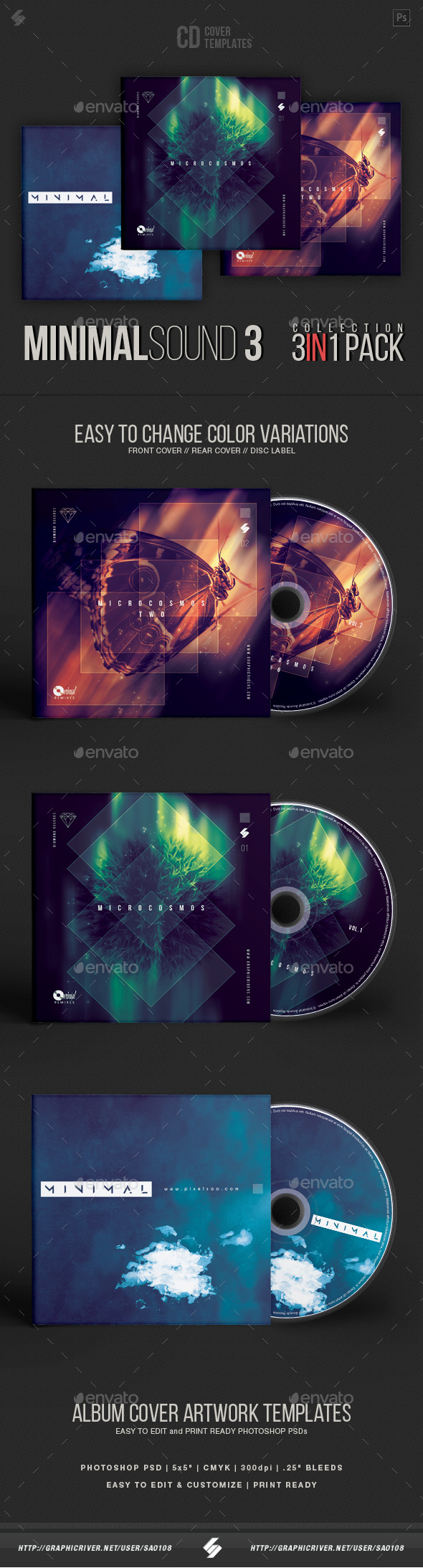 Progressive Minimal Sound - CD Cover Artwork Templates Bundle - CD & DVD Artwork Print Templates