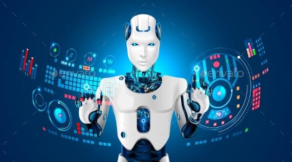 GraphicRiver Robot Humanoid Works with a Virtual HUD Interface 20972243