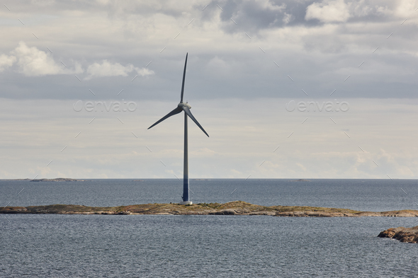 Wind turbine in the baltic sea. Renewable energy. Finland seascape