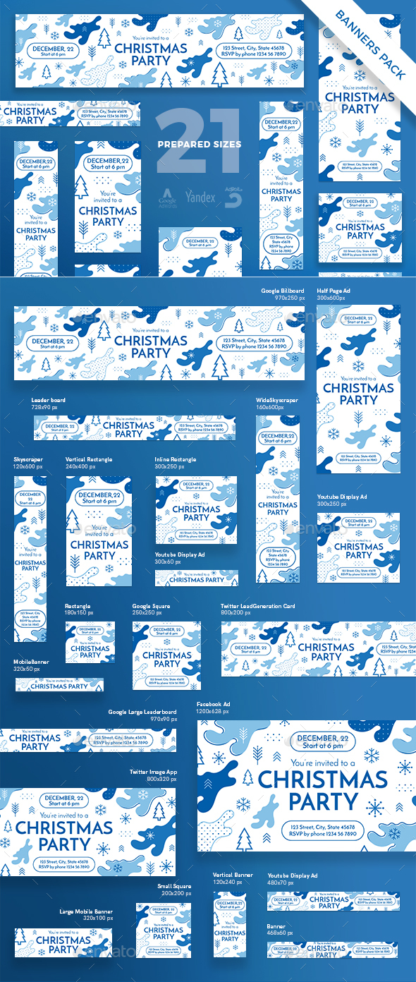Christmas Party Banner Pack - Banners & Ads Web Elements