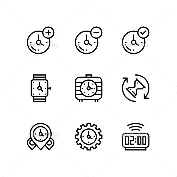 GraphicRiver Set of Time Clock Watch Timer Vector Outline Icons for Web and Mobile Design Pack 3 20973236 GraphicRiver Set of Time Clock Watch Timer Vector Outline Icons for Web and Mobile Design Pack 3 20973236