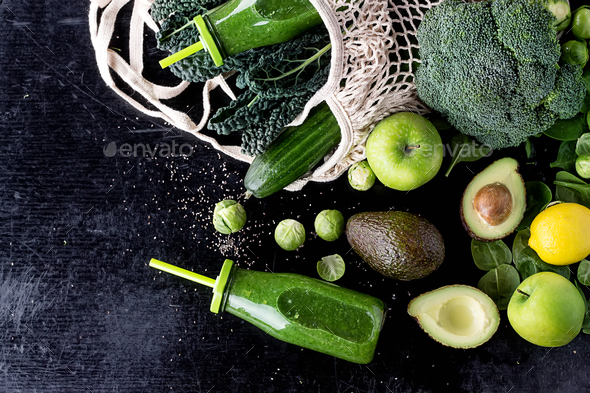 Green Smoothie and Ingredients - Stock Photo - Images