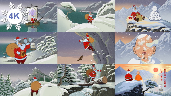 New Year Animated Card Santa Claus In Asia 4K