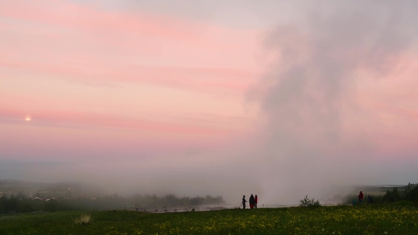 Erupting of Geysir Geyser