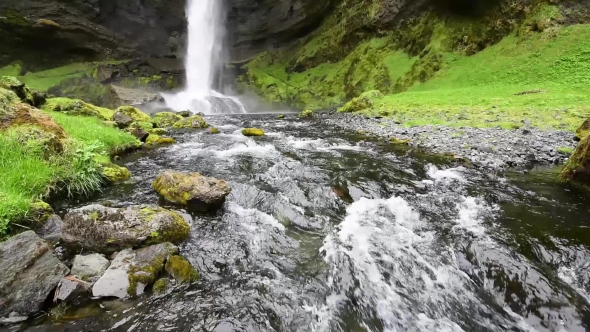 Summer Day near Kvernufoss Waterfall