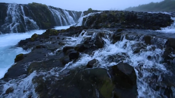 Bruarfoss Waterfall in Summer Time