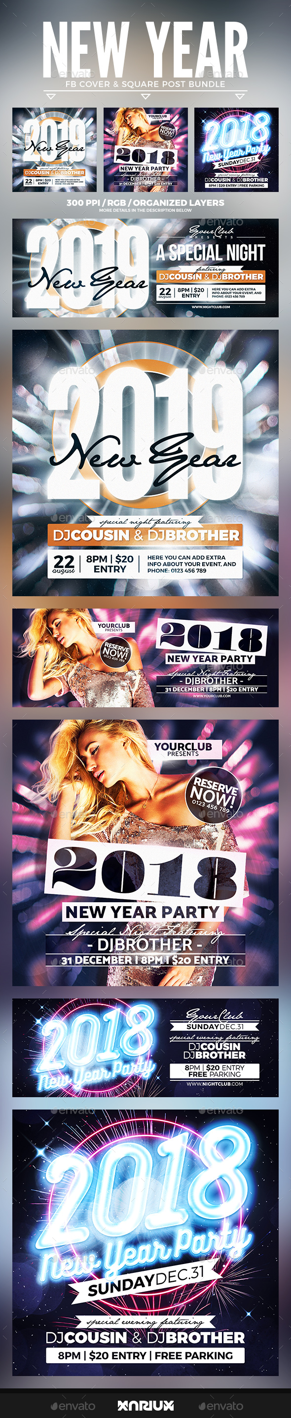 New Year Facebook Cover Bundle - Social Media Web Elements