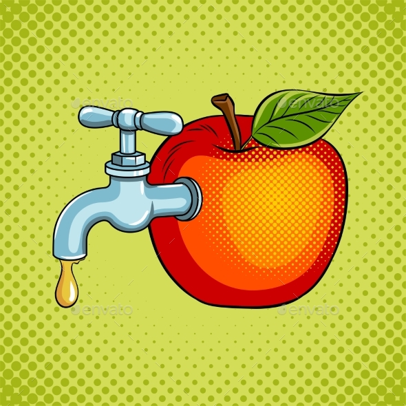 Apple Fruit with Tap Pop Art Vector Illustration
