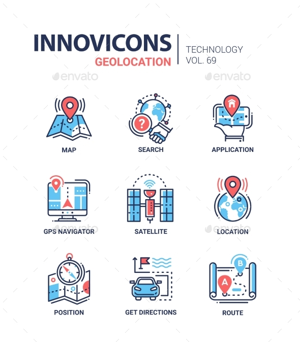 Geolocation - Line Design Icons Set - Travel Conceptual