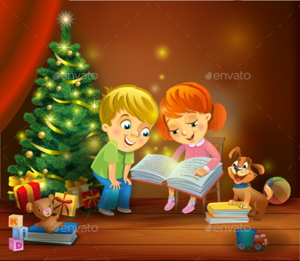 GraphicRiver Christmas Miracle Kids Reading a Book 20981329 GraphicRiver Christmas Miracle Kids Reading a Book 20981329