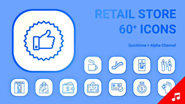Shop Center Mall Retail Store Icon Set - Line Motion Graphics Icons