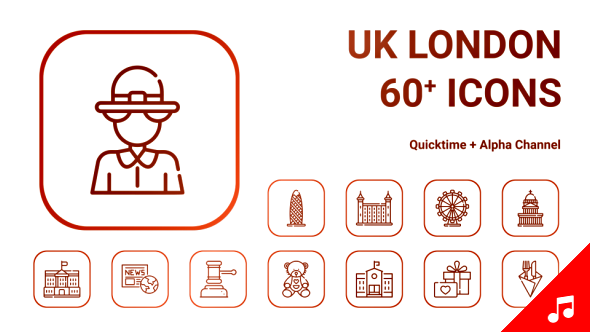 Royalty England UK London Travel Icon Set - Line Motion Graphics