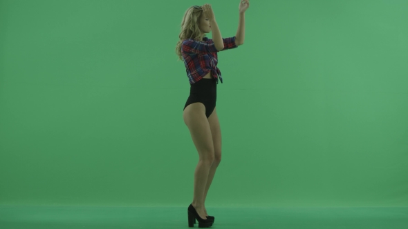 Young Sexy Woman Tempting Dancing in Full Body Shot Over Chroma Key