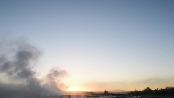 Erupting of Geysir Geyser